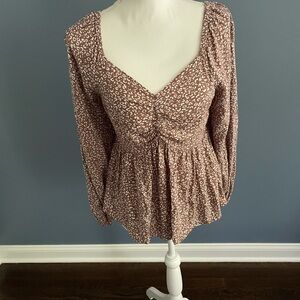 Mocha Brown and White Smocked Top